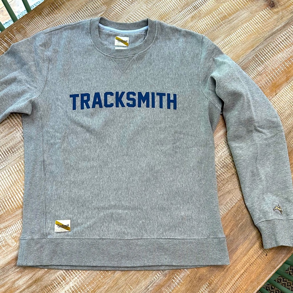 Tracksmith Trackhouse Crew sweatshirt
Gray with navy lettering